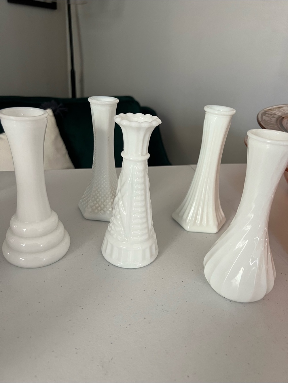 Classic White Milk Glass Bud Vases - Set of 5